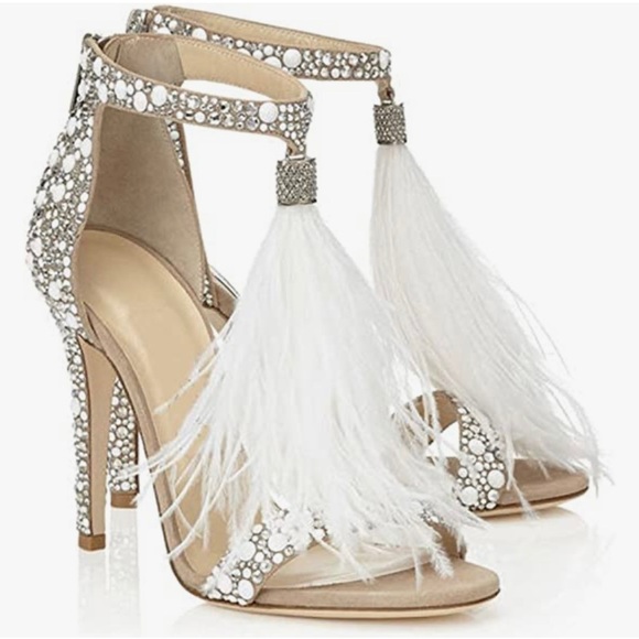 Jimmy Choo replicas - Azmodo Stilettos w/ Feathers & Rhinestones - gorgeous! - Picture 1 of 4